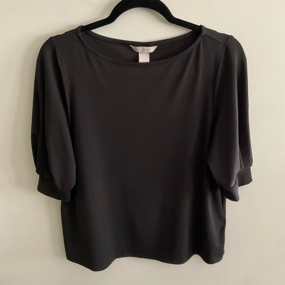 H&M Black puff-sleeved jersey top